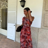 Catarina | Vestido Maxi Assimétrico com Estampado Abstrato