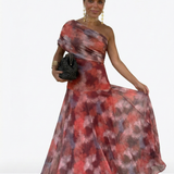 Catarina | Vestido Maxi Assimétrico com Estampado Abstrato