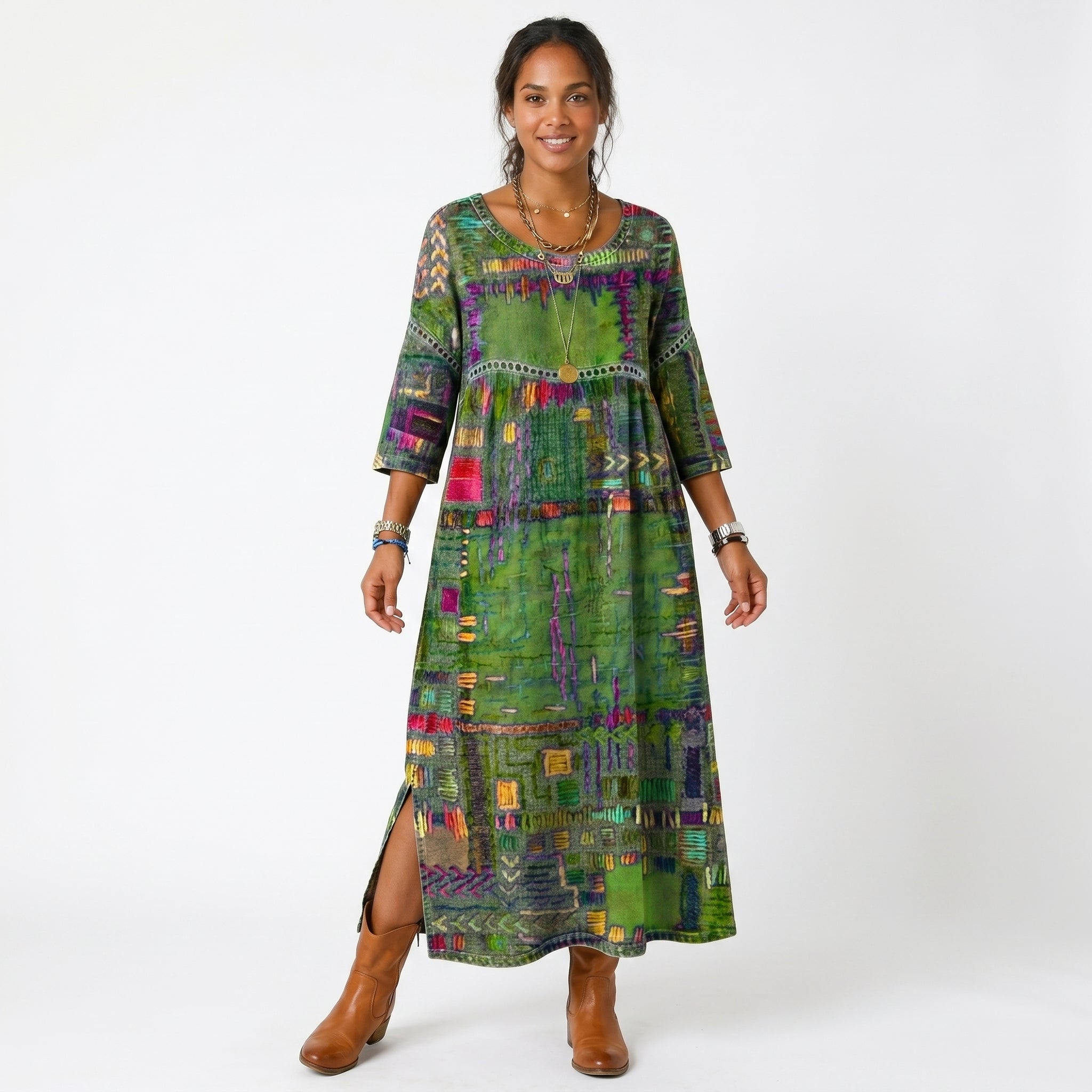 Amélia - Vestido Midi Padrão Abstrato