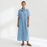 Helena - Vestido Linho Pregas e Botões